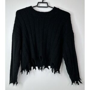 Double Zero Sweater Women's XS Cropped Distressed Y2K Grunge Black‎